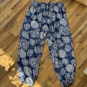 Blue and White Patterned Pants